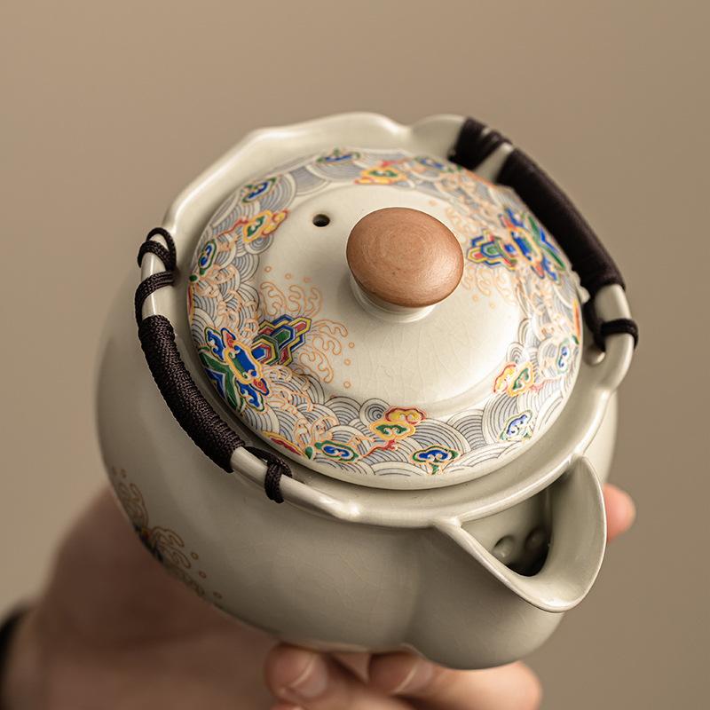 Meerwasser Jiangya Ru Ofen Keramik Brau-Teekanne Haushalt High-End Handgriff Kanne Einzelkanne Offene Glasur Kann Gezüchtet Werden Leichter Luxus Kung Fu Teeservice
