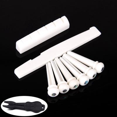 6pcs Natural Cattle Bone Guitar Nut +Saddle+Bridge Pin+Pins Puller for Folk Guitar Replacement