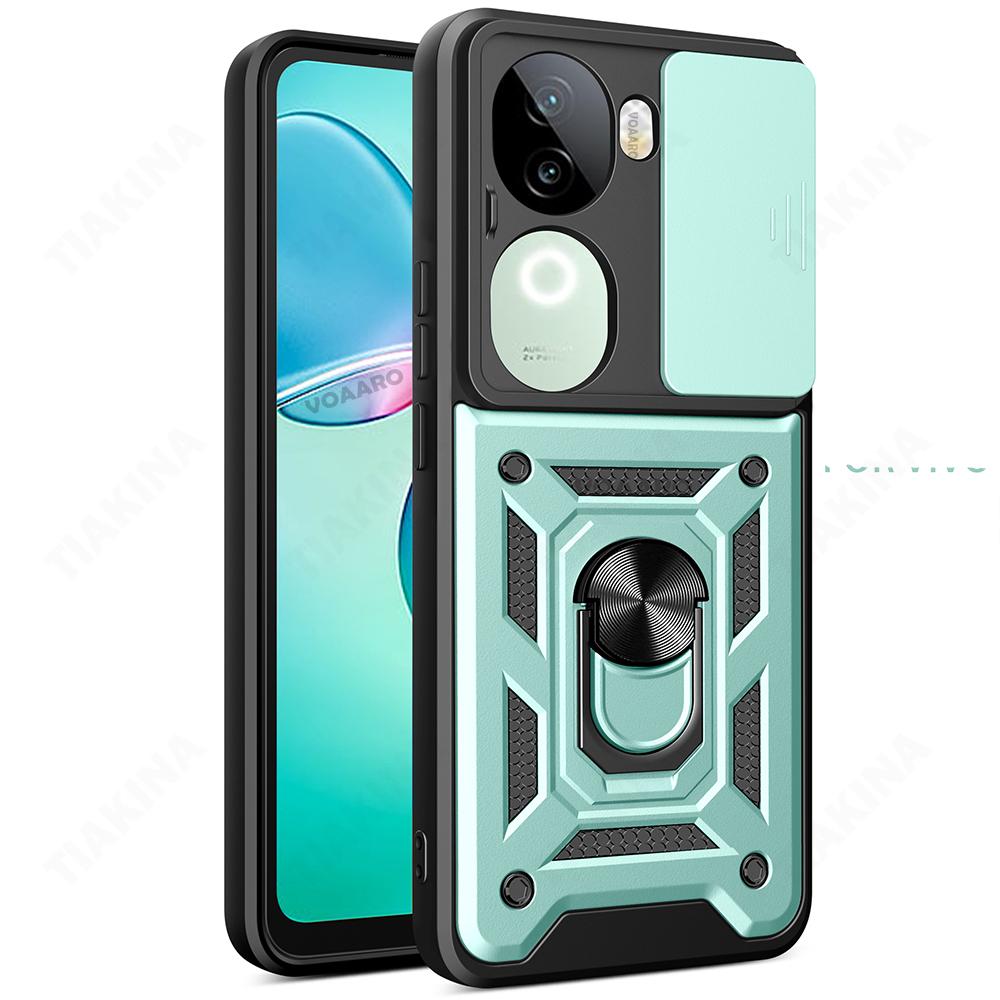 Slide Lens Armor Funda for Vivo IQOO Z9S 5G Global Case Magnetic Ring Stand Holder Cover for Vivo V40E 5G Global Case Back Capa