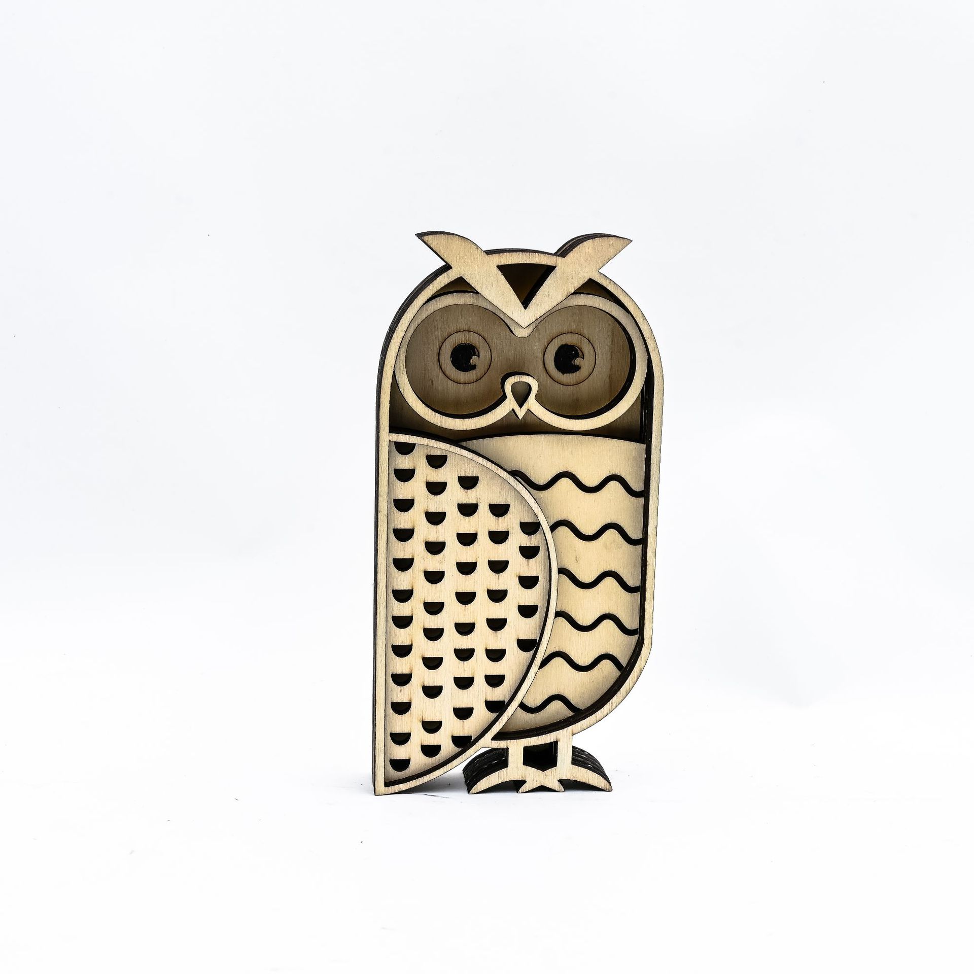 

Creative Wooden Carved Owl Desktop Decoration with Multiple Layers of Carved Wooden Ornaments