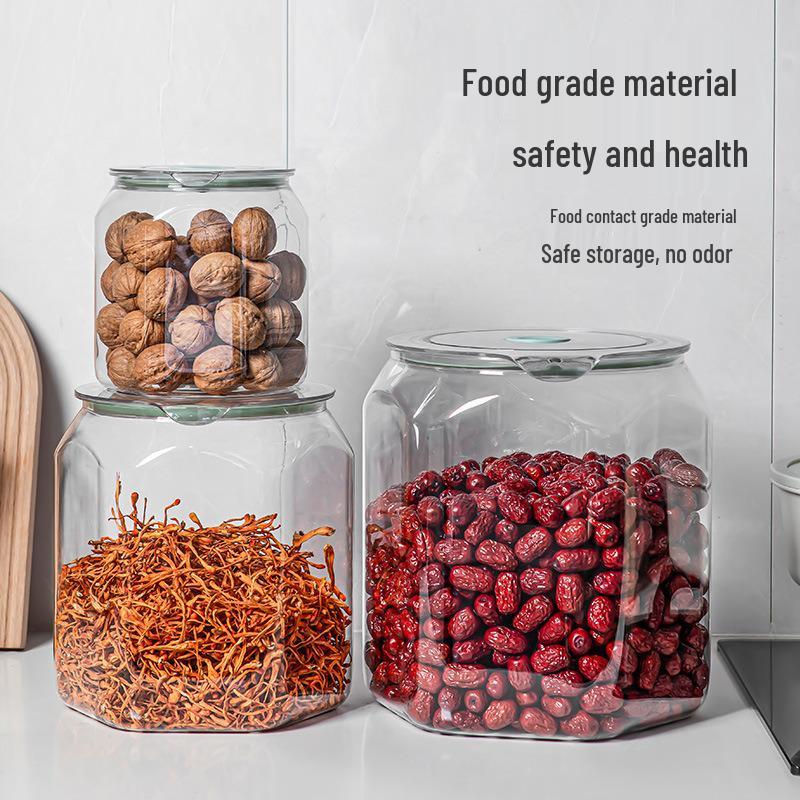 Food-Grade Transparent Storage Jar - Thickened, Moisture & Dust-Proof, Fresh-Keeping Kitchen Grain Container.
