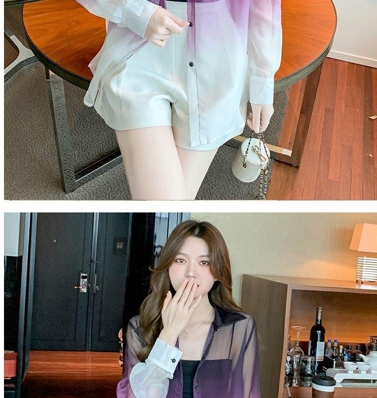 2025 Summer French Style Elegant Sheer Tie-Dye Gradient Sun Protection Loose Shirt Jacket for Women