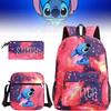 Adorable Stitch Print School Backpack Set Breathable Waterproof Oxford Fabric For Kids