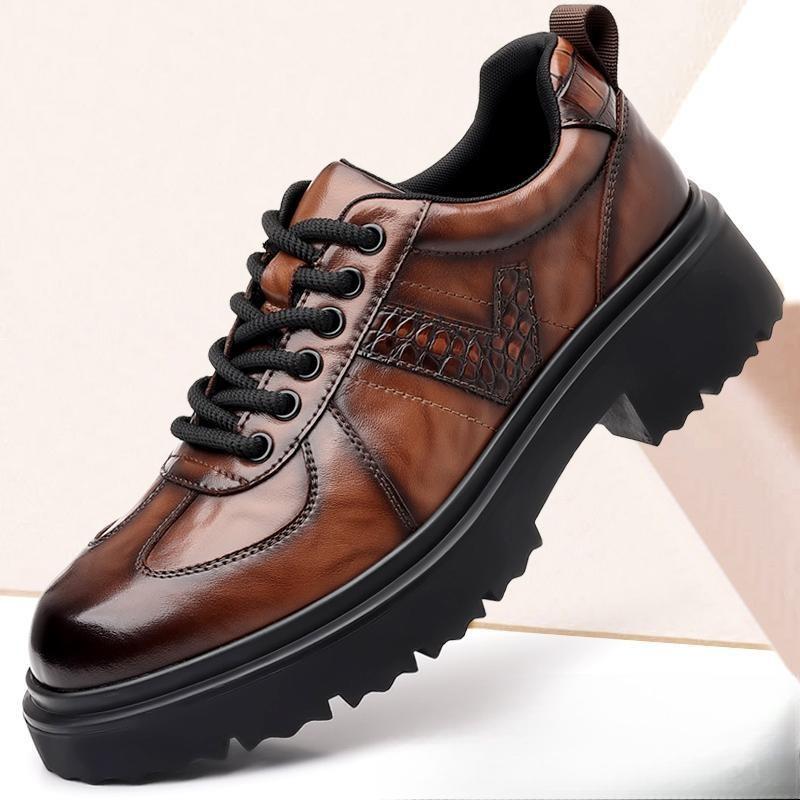 Fashion British Cowhide Casual Platform Shoes for Men Spring Autumn Soft-soled New Designer Fashion Retro Leather Business Male Shoes