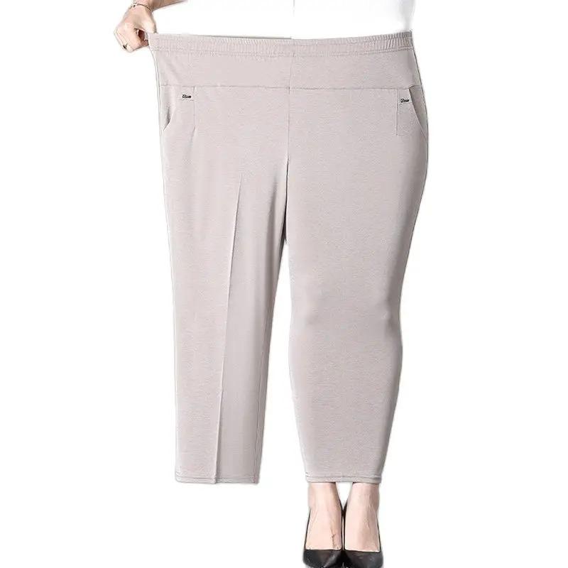 Middle Aged Women's Pants Summer Thin High Waiste Elastic Loose Straight Pants Casual Trousers