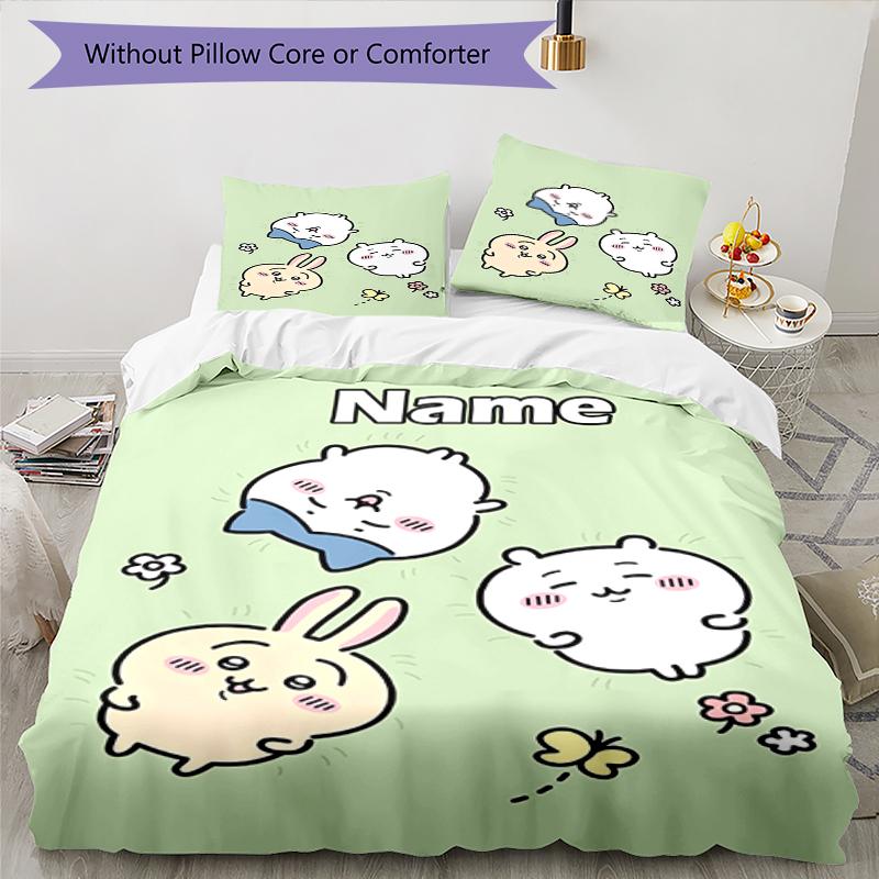 3pcs Custom Name Usagi Bedding Set Duvet Cover Closure Includes 1 Duvet Cover & 2 Pillowcases, Soft and Comfortable for All Seasons.