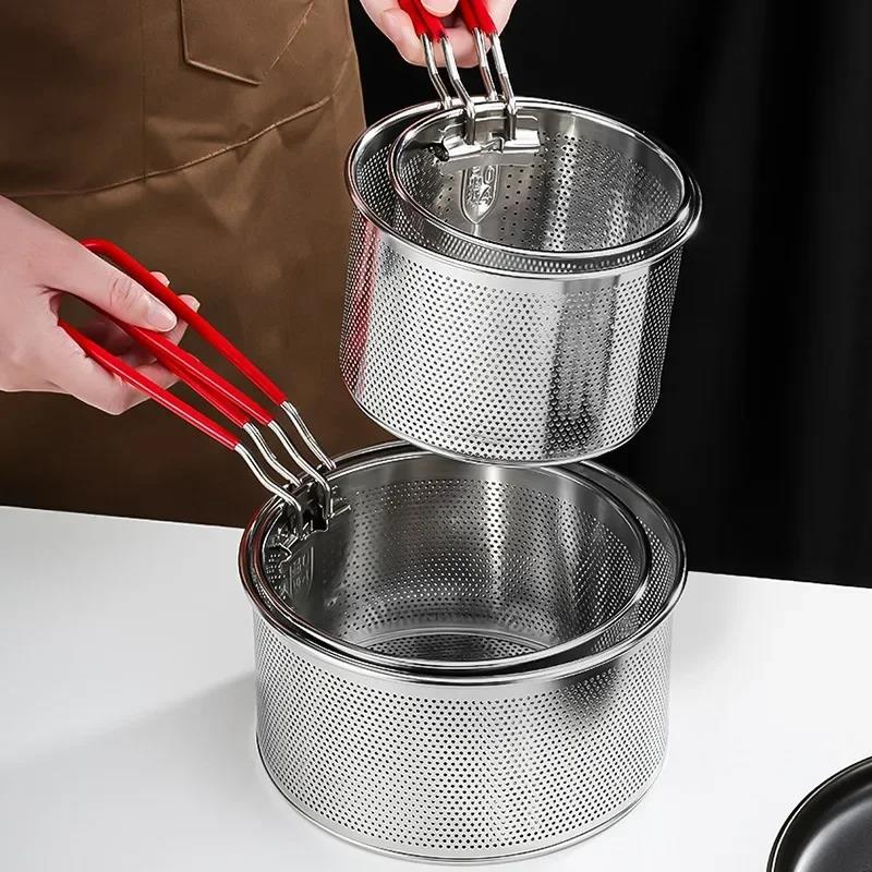 304 Stainless Steel Fried Mesh Kitchen Fry Basket Cooking Basket Fry Pan Oil Pan Strainer Noodle Spoon Colander French Fries6