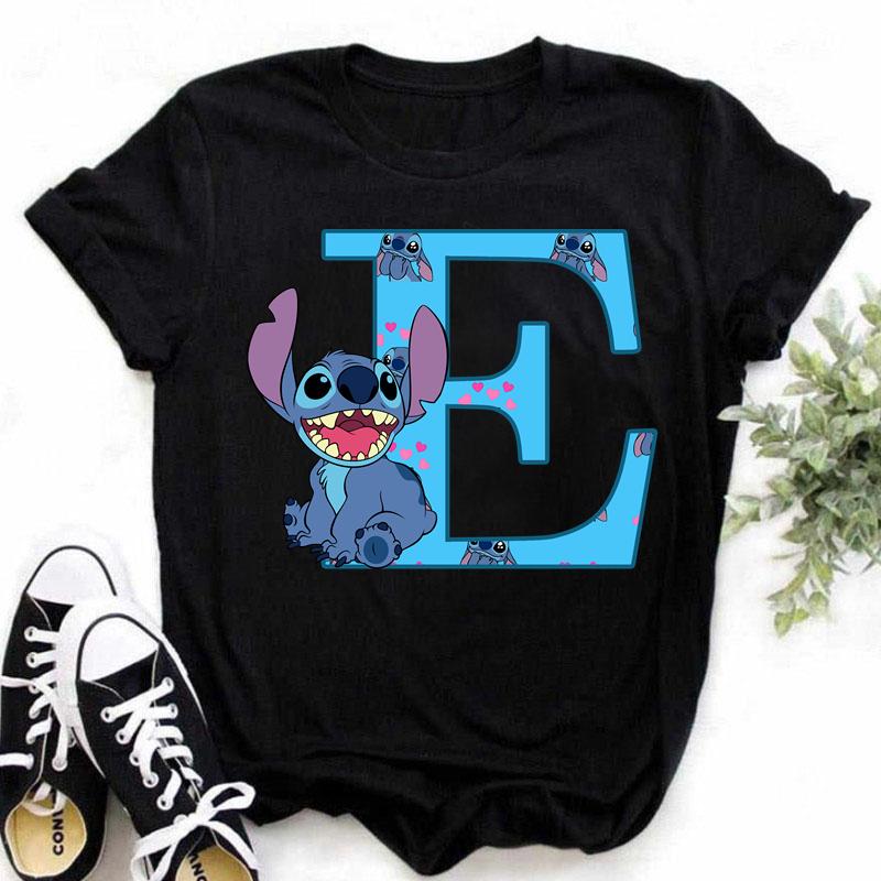 Disney A-Z Buchstabe Sommer Damen Bedrucktes T-Shirt Lässiges Oberteil T-Shirt Mode Cartoon Übergröße T-Shirt Kawaii Y2k T-Shirt