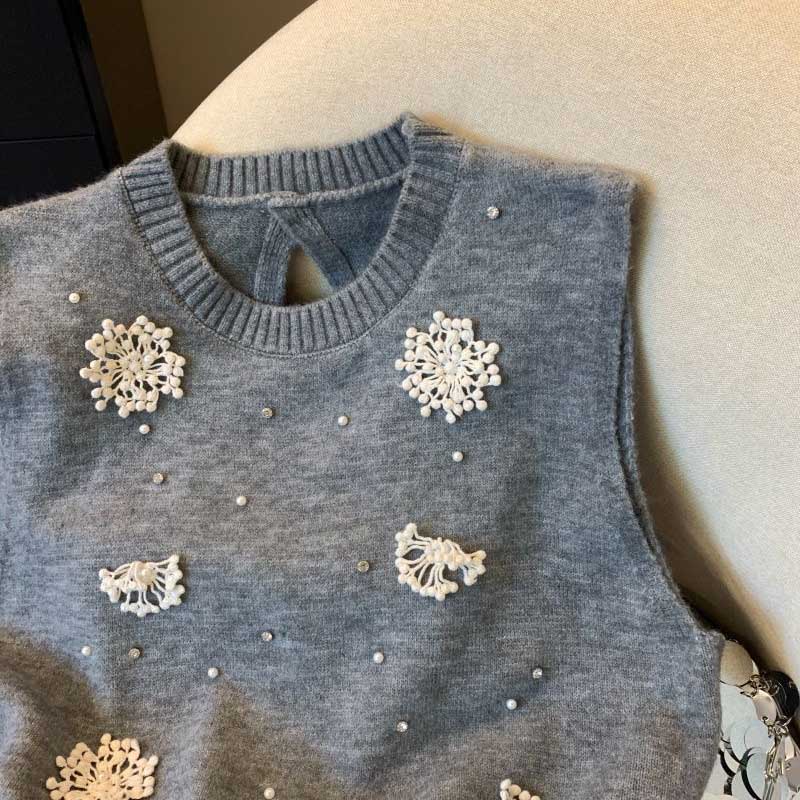 Set Top for Women Winter Flower Knit Sweater Vest Lace Slim Long Sleeve Bottom Shirt Two Piece Set