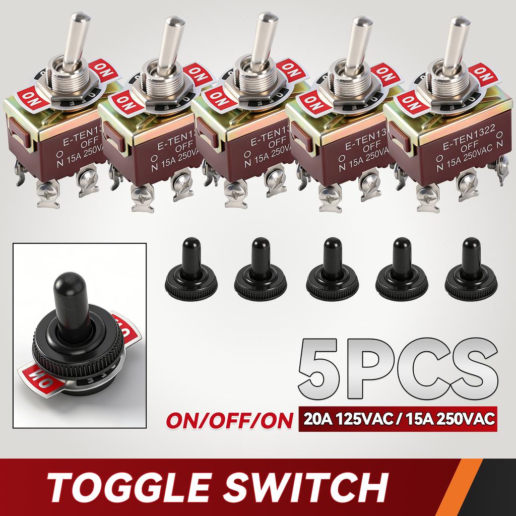 5x Rocker Toggle Flick Switch ON/OFF/ON 15A/250V 20A/125V DPDT Waterproof Heavy Duty Momentary Toggle Switch For Cars Boats etc