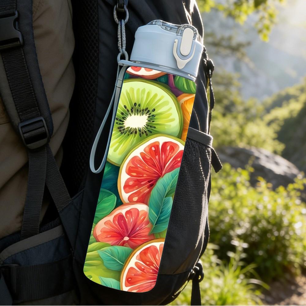 1PC Mixed Tropical Citrus Fruit Print 750ml Color Plastic Sports Water Bottle Leakproof Flip Straw Lid Suitable for Sports Office Home Use