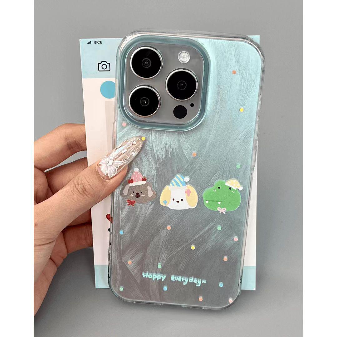 

Чехол с изображением животных мятно-зеленого цвета для iPhone 11-15 Pro Max: Креативный, милый, твердый переплет с большим вырезом для камеры Apple 13