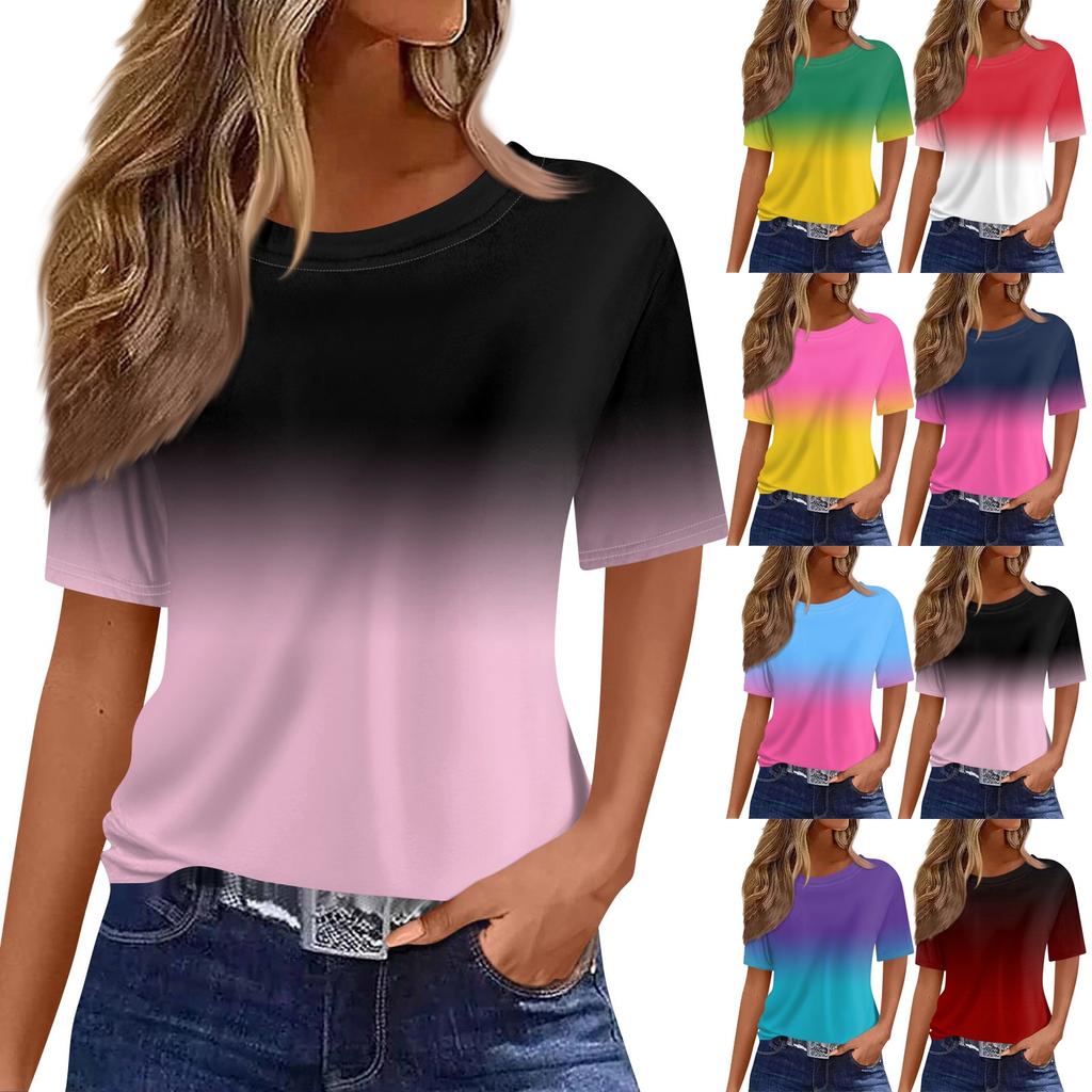 Women's Fashionable Casual Short Sleeve Print Round Neck Pullover Top