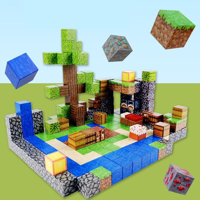 Pixel-Stil Mineral Magnet Welt Magnetische Bausteine Montage Ersatzteile Sensorisches Spielzeug für Kinder DIY Tierwürfel Grundplatte