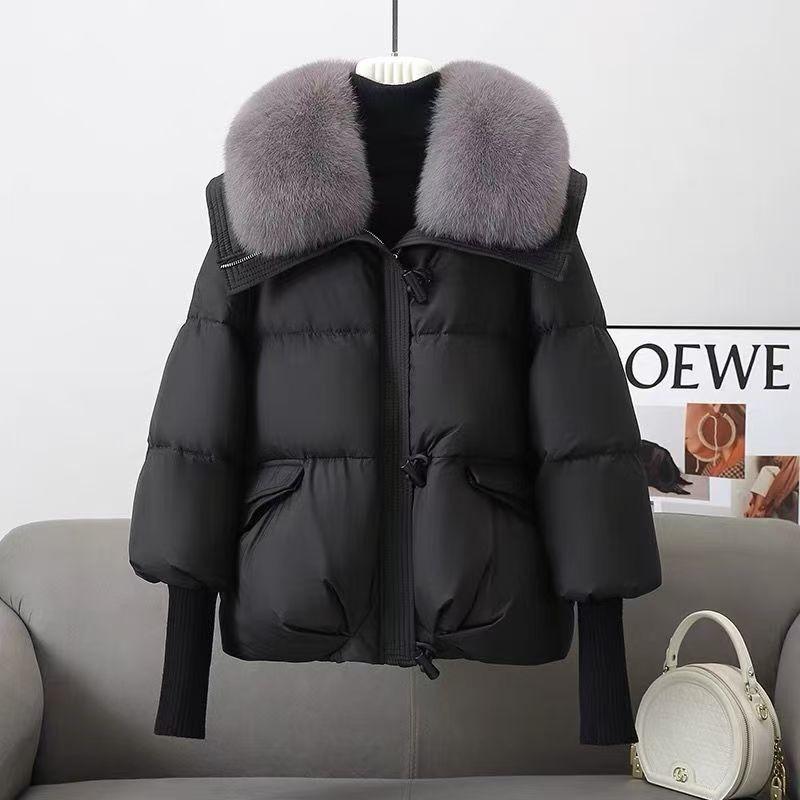 Winter Cotton Jacket Short Loose Fitting Cotton Jacket with Oversized and Thickened Fur Collar Jacket Vest Coat