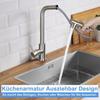 Robinet de cuisine - NETTLIFE - Mitigeur extractible - Bec rétractable - Douchette - Rotation 360° - Inox brossé
