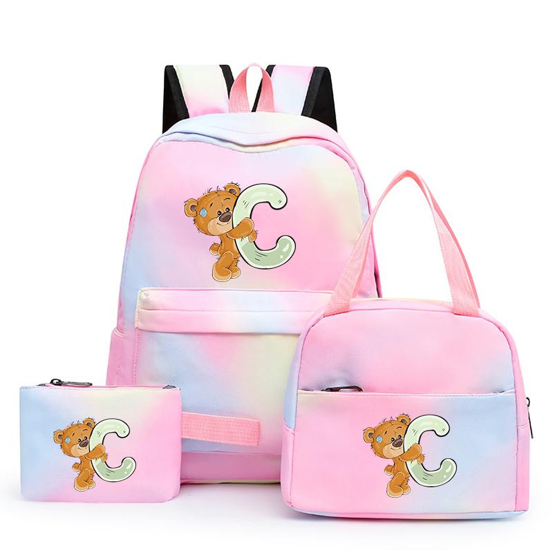 3ks/sada Malý medveď 26 anglických písmen Školský ruksak pre deti Dievčenský ruksak Back to School Taška na obed Tašky na ceruzku