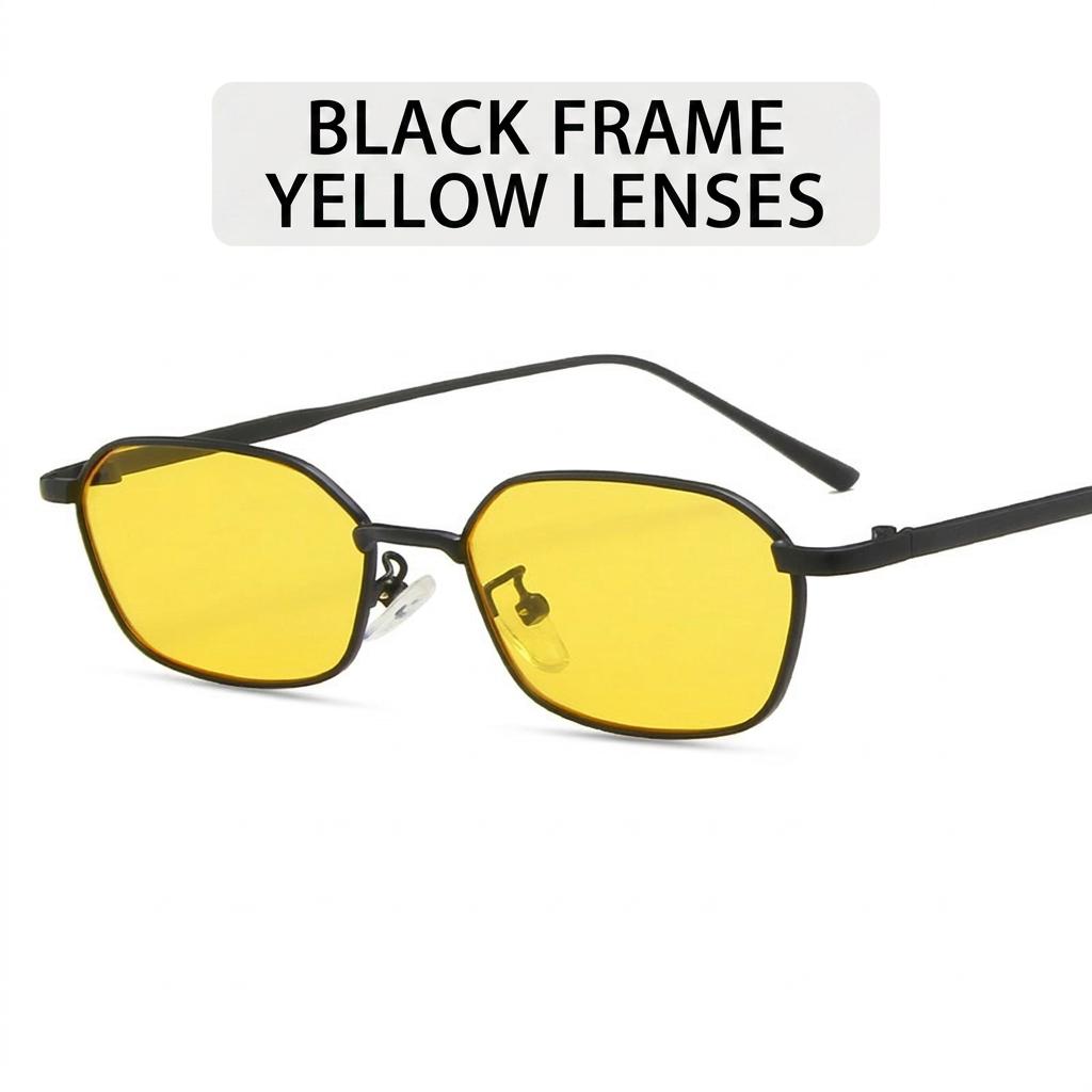 Vintage Retro Small Polygonal Sunglasses Lightweight Rectangle Metal Alloy Frame UV400 Protection Unisex Eyewear for Outdoor