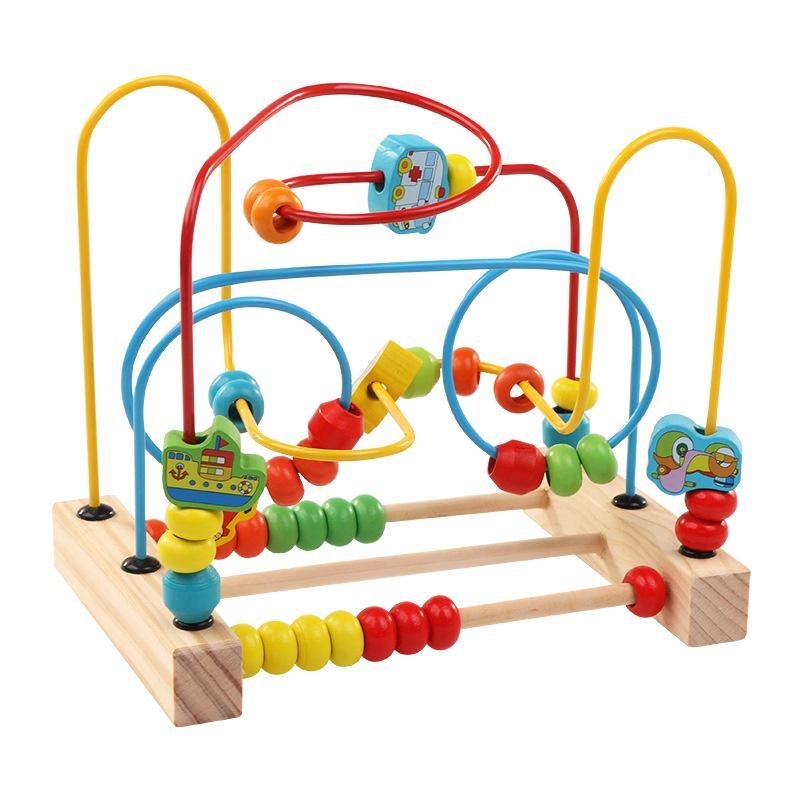 Baby Childrens Puzzle Big Beaded Beads Wood Handeye Coordination Toy Baby