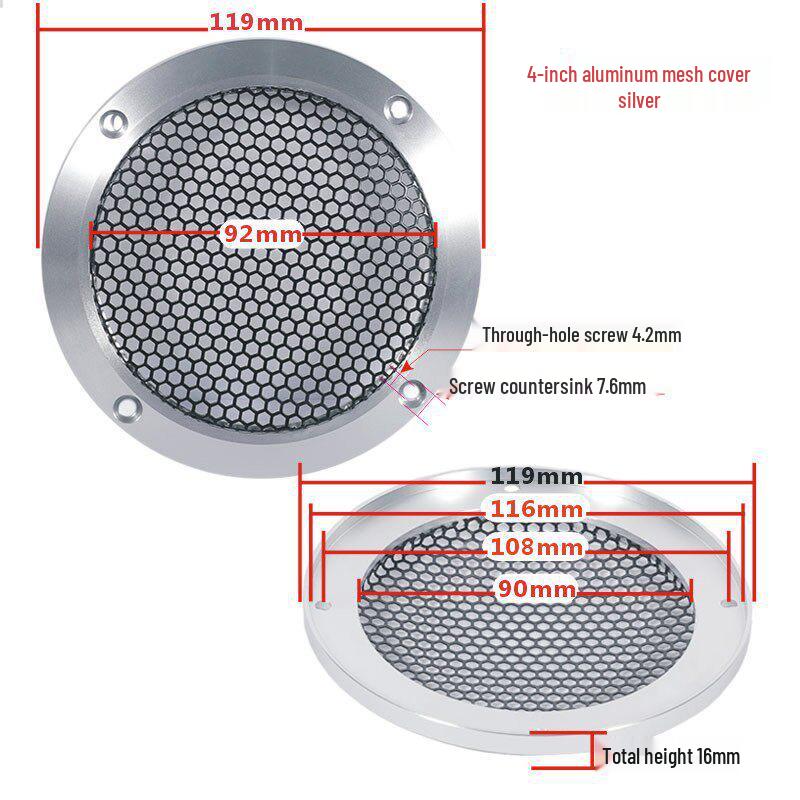 1.5-6.5 inch Car Speaker Aluminum Mesh Cover - A-pillar Protective Decorative Frame