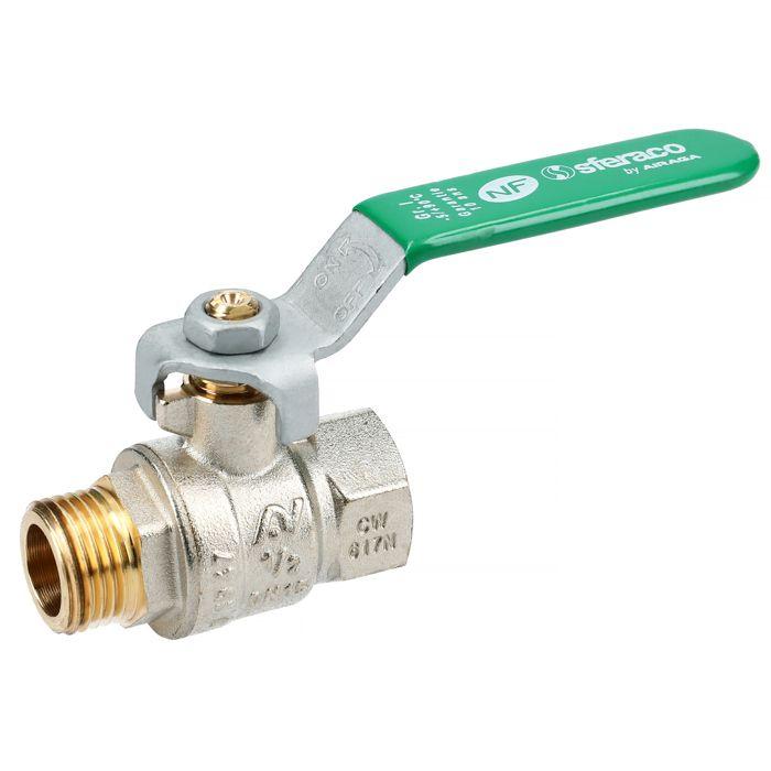 Vanne à boisseau sphérique - SFÉRACO - MF 1/2' - Laiton nickelé - Manette plate verte - Série NF