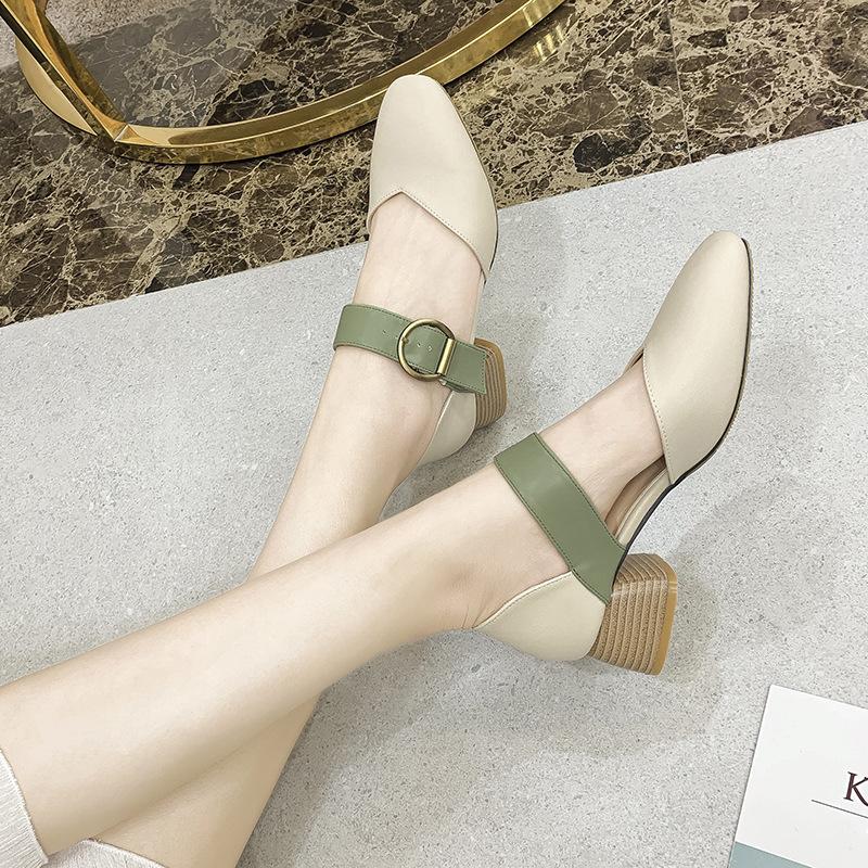 

Fashion new summer shoes woman square toe buckle belt sandals chunky heel metal decoration gladiator sandalias cutout mary janes women 8.5 зелёный