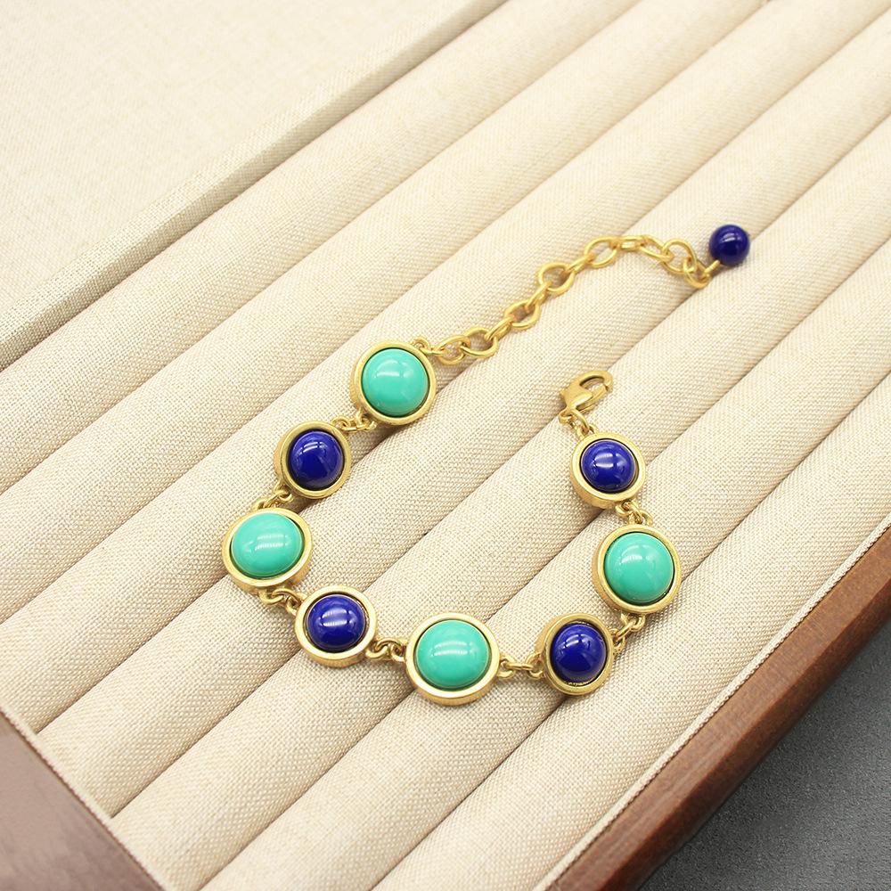 

Italian Grandma Blue Green Stone Necklace Vintage Collarbone Chain Bracelet Medieval Suit Temperament