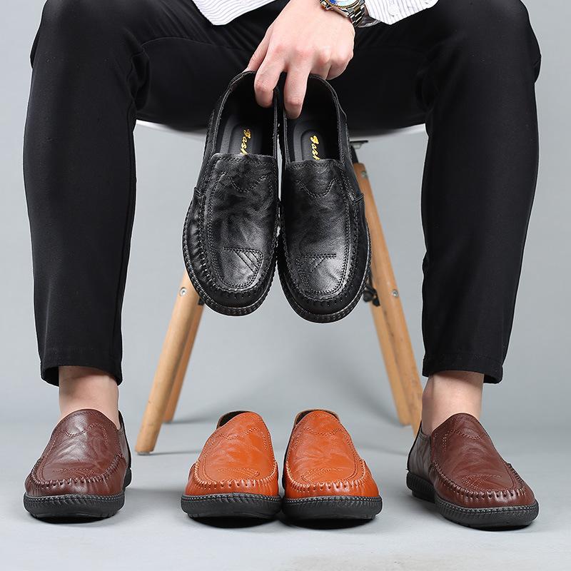 Casual Leather Shoes Men'S Breathable One-Foot Pedal Doudou Shoes Cover Lazy Shoes Summer Loafers Men'S Shoes