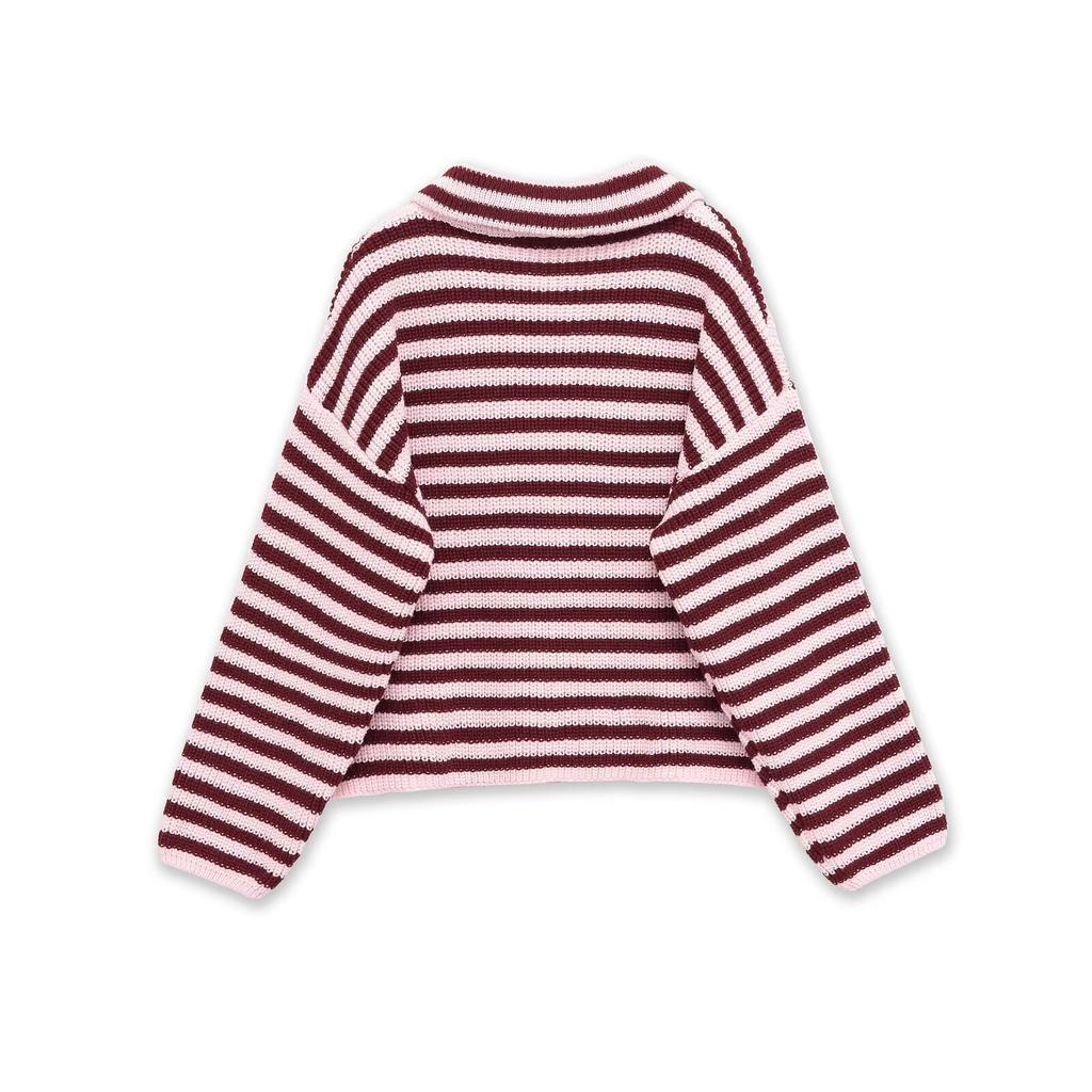 Cardigans rayés en maille ample Printemps Automne pour femmes Col roulé décontracté Fermeture éclair Rose Manteau pull Maille pour femmes Streetwear
