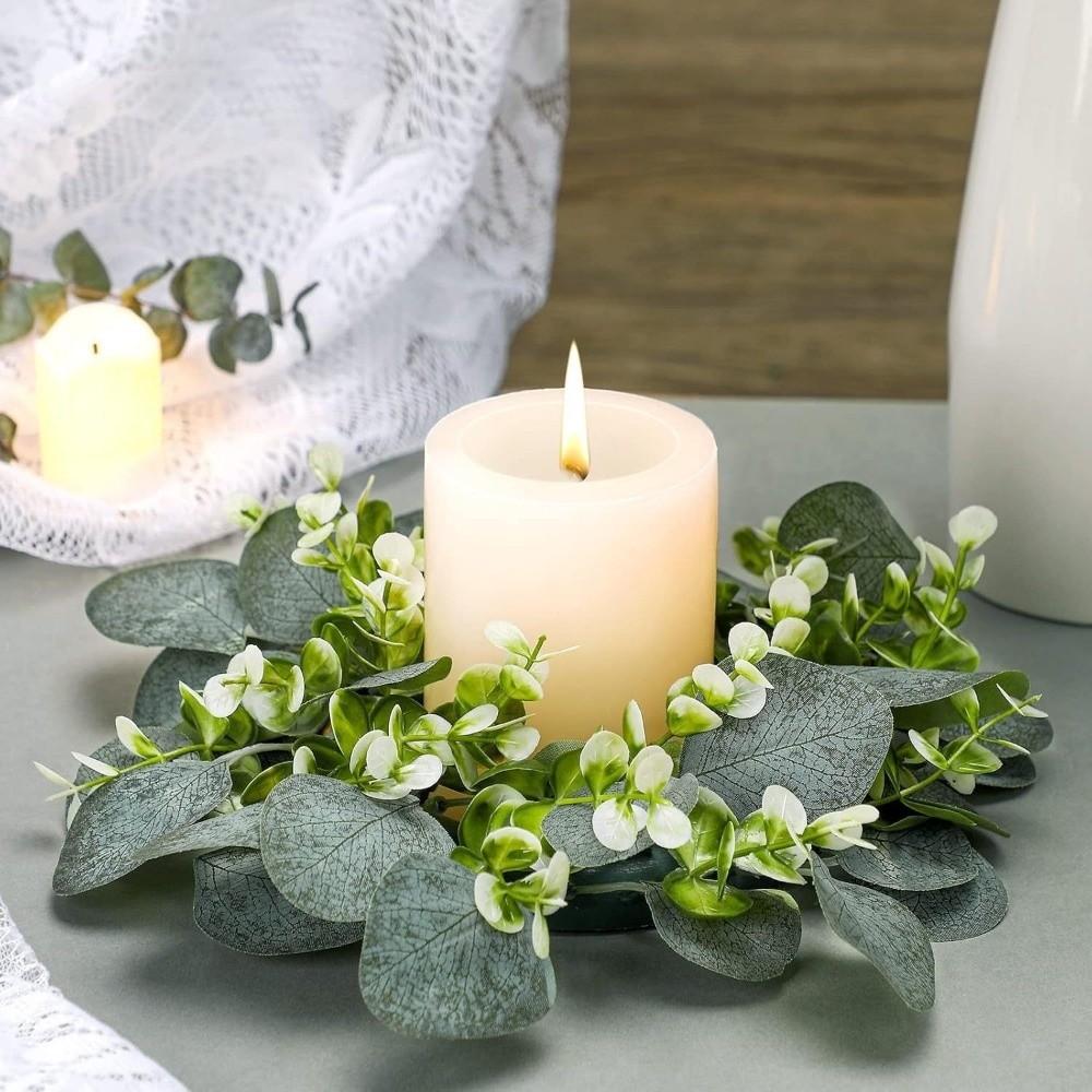 Rose Pillar Candle Holder Exquisite Eucalyptus Leaf Candlestick Wreath Candle Holder Party