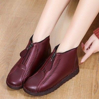 Winter Damenstiefel Mode Warme Mama Stiefel Flache Bequeme Rutschfeste Kurze Stiefel Kreativer Frontreißverschluss Größe35-41