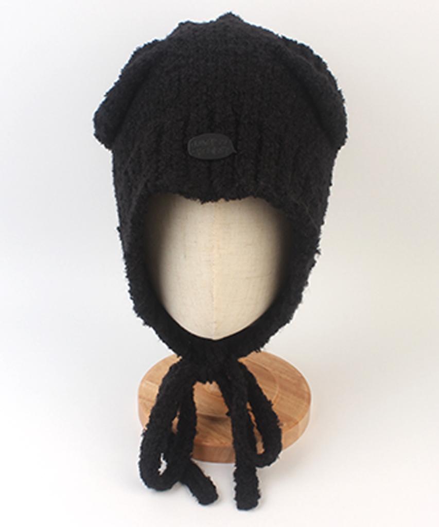 Yunibeosyeolkemiseuteuli Bear Knit Black Bonnet Hat