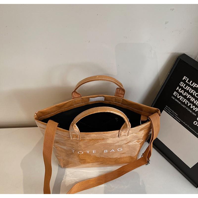 Large Capacity Kraft Paper Jelly Bag PVC Transparent Waterproof Tote Shoulder Crossbody Commute Travel