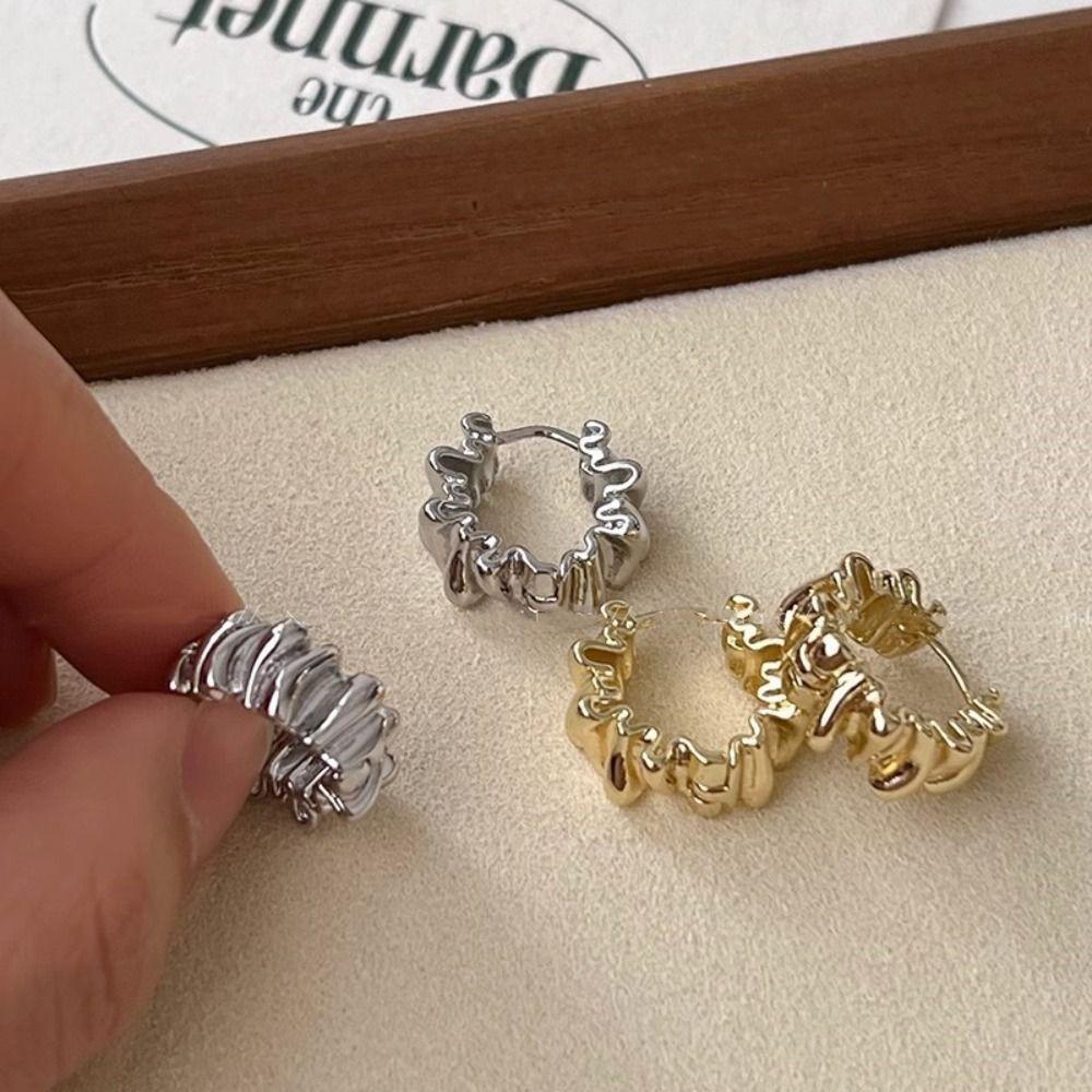 

Ear Studs Irregular Wavy Pleated Earrings Retro Metal Hoop Stud Earrings Men
