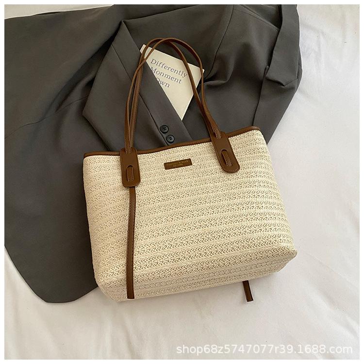

Women s bag large capacity straw bag 2025 new trendy versatile handheld women s bag shoulder bag large capacity woven tote bag бежевый