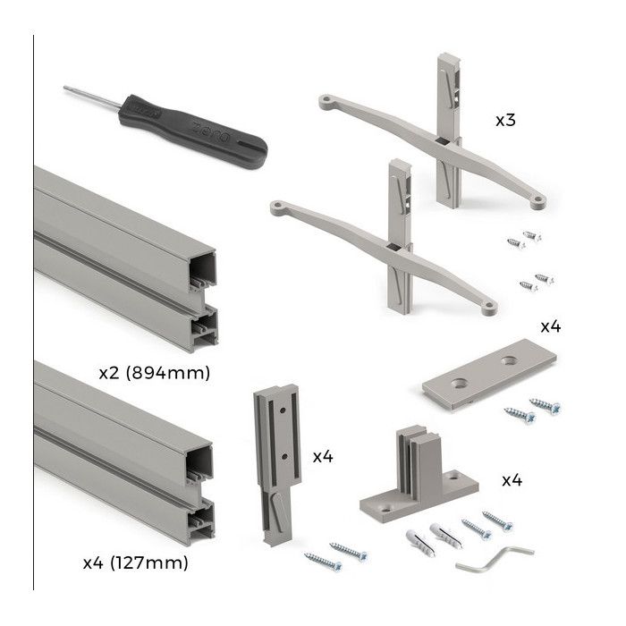 Emuca Kit de cadre modulaireKit de Zero avec matériel de fixation murale, Aluminium et Zamak, Peint gris pierre
