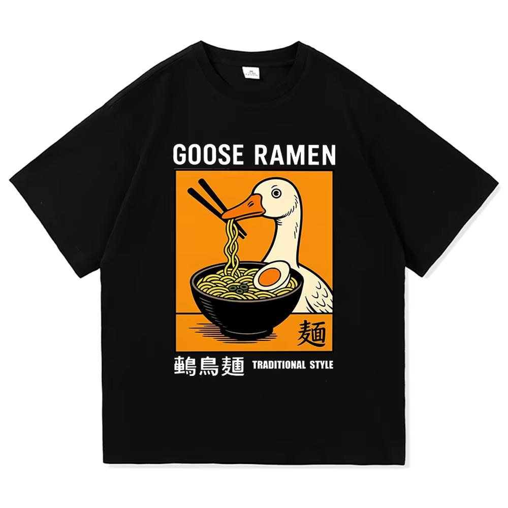 

Japanese Vintage Goose Ramen T Shirt 2026 Funny Cat Fashion Men/women Clothing Harajuku High Quality Tops Cotton Fashion TShirts 5XL