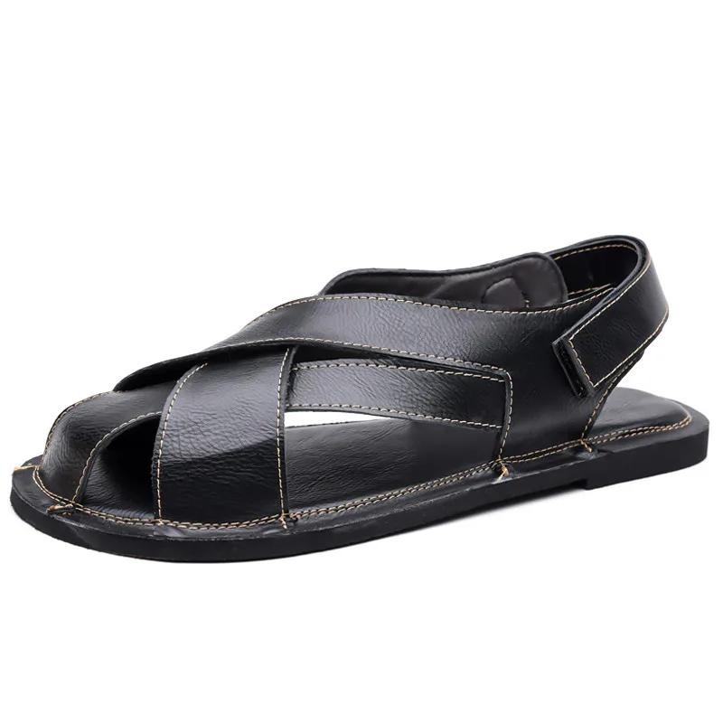 Large Size 48 Leather Sandals Men Classic Black Men's Roman Sandals Comfortable Flat  Summer Sandals for Men Sandalias De Hombre