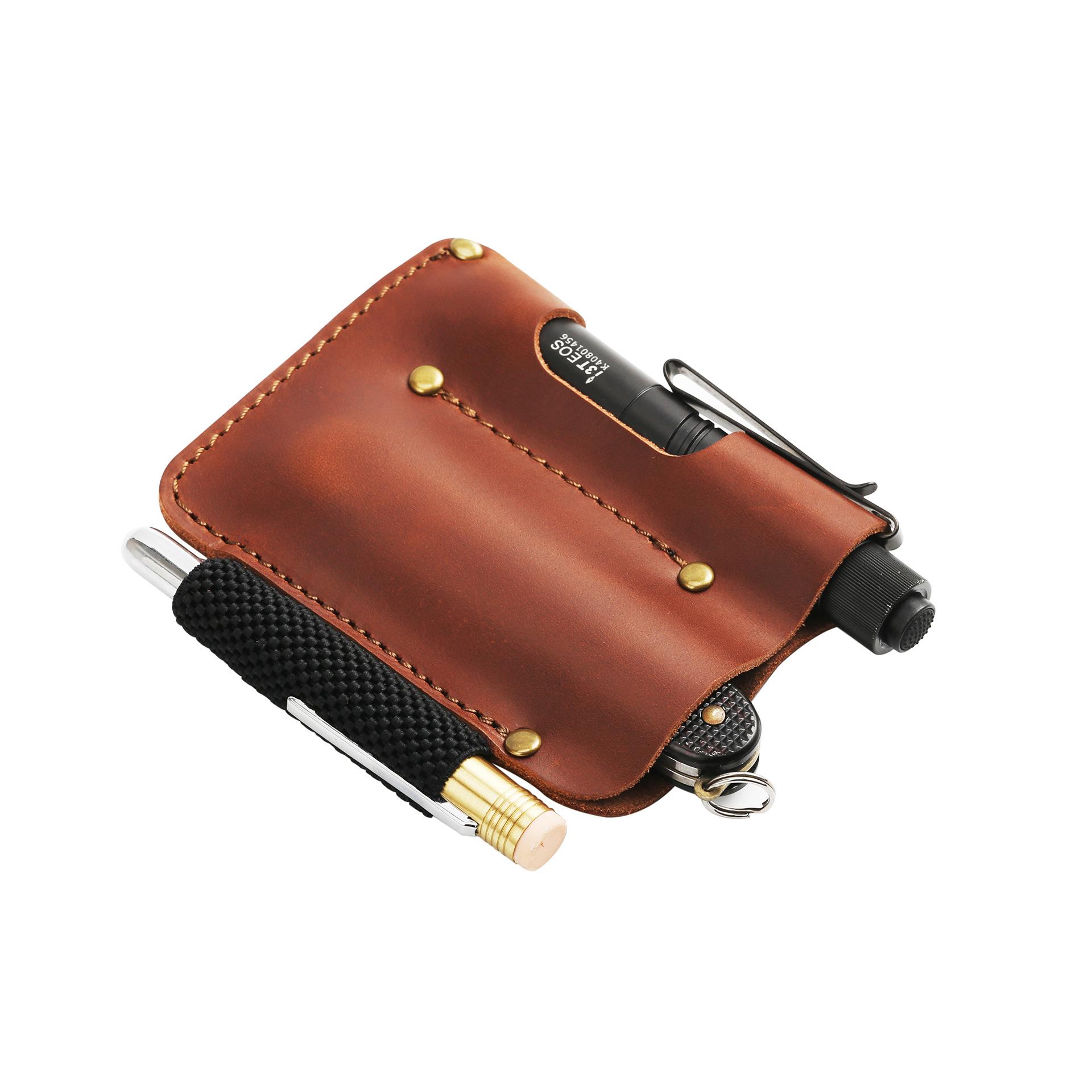 

Pure Handmade Cowhide Toolkit, Genuine Leather Bag, Portable Multi-Purpose Flashlight, Pen Case, Knife Case, Retro Texture And High-End. коричневый