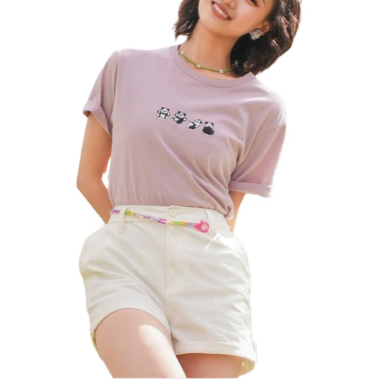 Vans Fun Panda Print Crew Neck Short Sleeve T-Shirt Women Tops Grey Pink VN000FREBLT