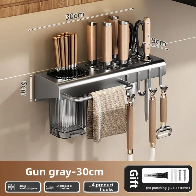 Home Goods from Mainland China No-Drill Wall-Mounted Kitchen Knife Rack Chopstick Holder Multi-Functional Storage Shelf Durable