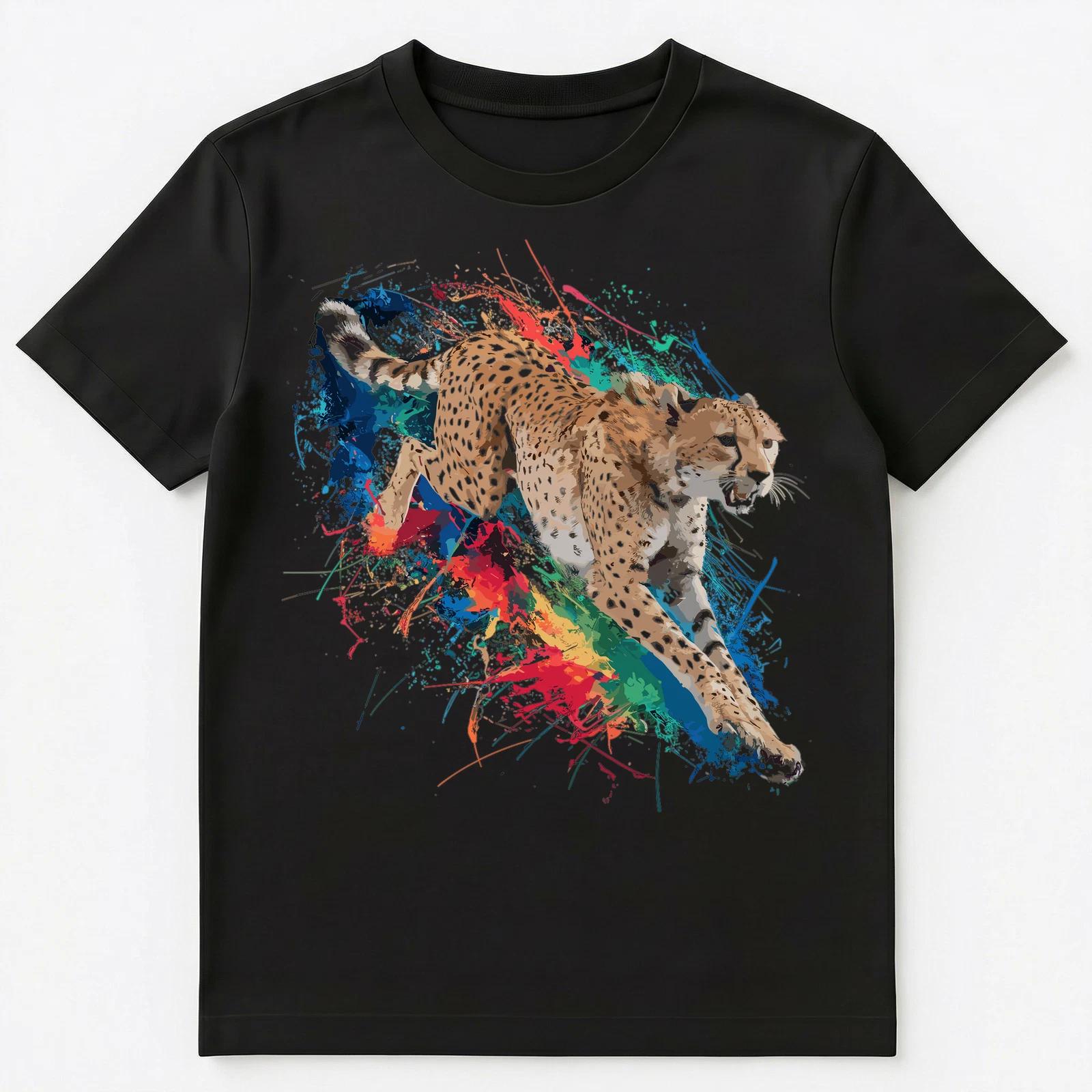Colorful Paint Splash Cheetah Art Graphic Unisex T-Shirt 3XL
