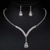 Silver Needle Cubic Zirconia Teardrop Pendant Necklace & Earrings Set - French Court Style, Light Luxury Jewelry for Versatile Elegance