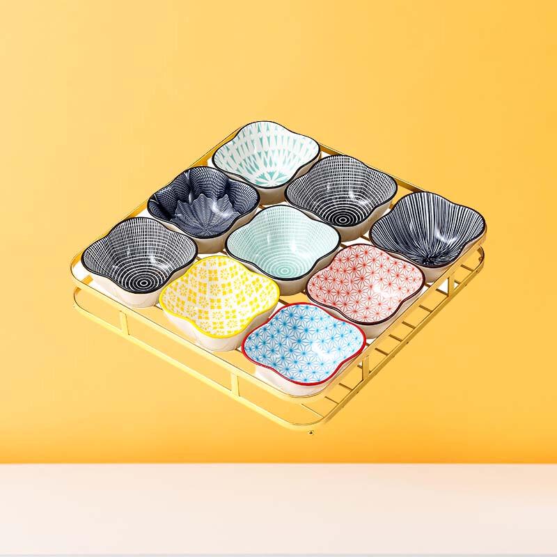 Nordic Ceramic Divided Snack Plate Set with Iron Rack