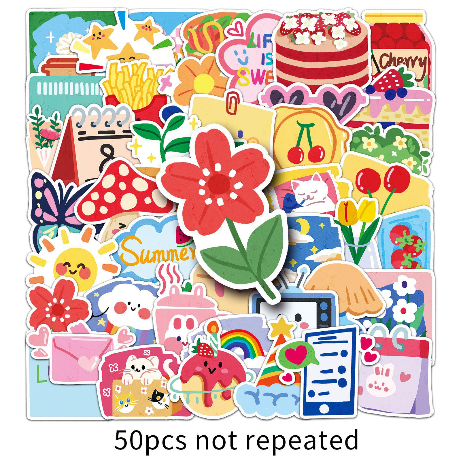 50 Cute Cartoon Ice Cream Stickers: Creative Waterproof Diary Decorations