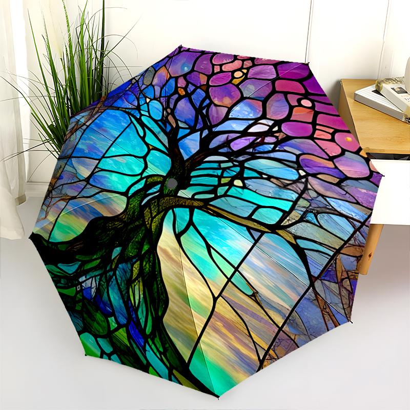 1PC Celtic Tree of Life Umbrella Portable Folding Umbrella Iron Frame Hole Bone Structure Outdoor Home Umbrella A15