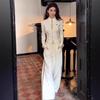 2026 Spring/Autumn Stylish Women's Two-Piece Set: Stand-Up Collar Jacket & High-Waisted Wide-Leg Pants.