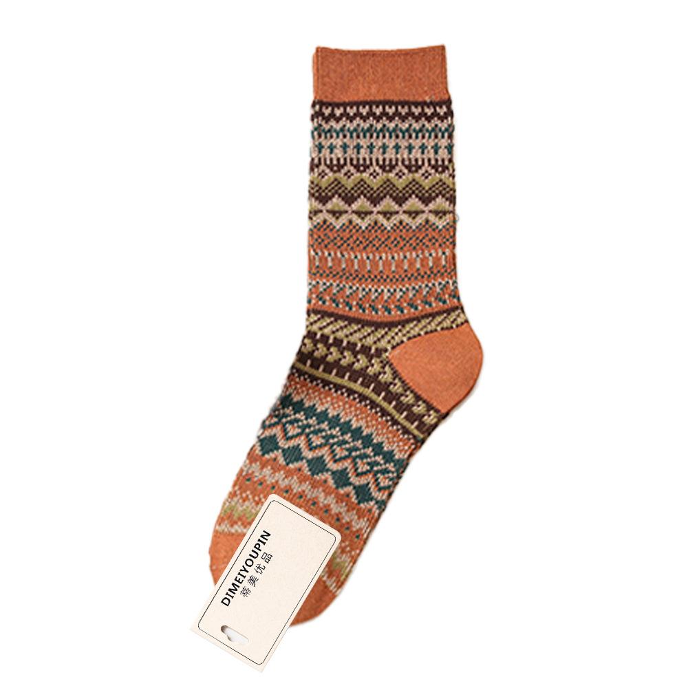 Mid-calf Socks, Thickened and Warm in Ethnic Style, Retro Double-needle Socks for Autumn and Winter, Long Socks, Thick Thread Pile Socks