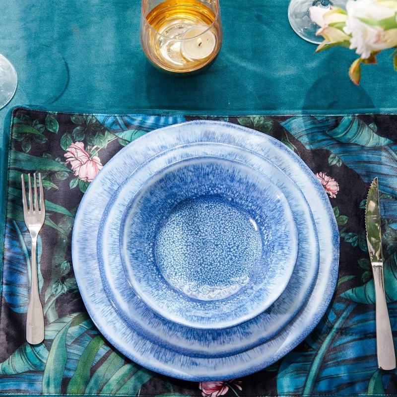 Set di Stoviglie in Melamina Blu da 12 Pezzi, Infrangibile e Lavabile in Lavastoviglie, Ideale per Uso Interno ed Esterno