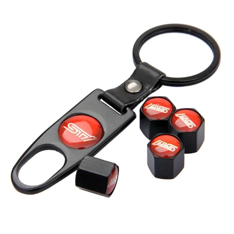 Car Tire Rim Valve Caps with Keychain Wheel Accessories for Subaru Forester XV Tribeca Outback Impreza Legacy STI WRX BRZ